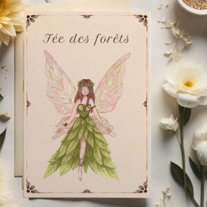 La fée veille, lumineuse entre les feuilles et les racines.