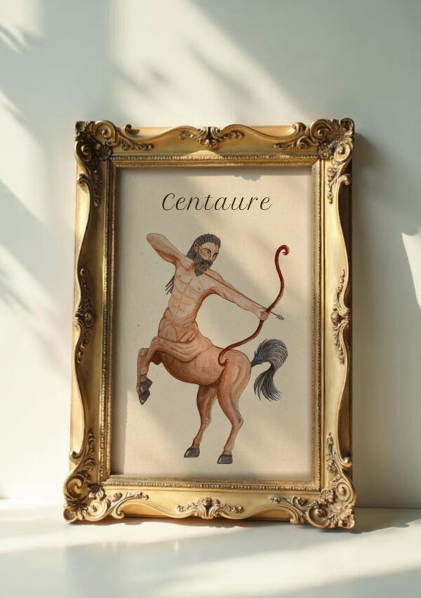 Mi-homme, mi-cheval : le centaure veille entre force et sagesse.