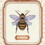 illustration aquarelle abeille Apis mellifera cadre vintage fond floral jaune
