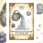 Affiche astrologie Verseau aquarelle, cruche zodiacale constellation Uranus améthyste signe zodiaque 21 janvier 19 février