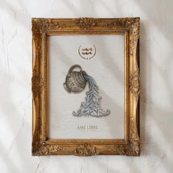 Affiche zodiaque Verseau aquarelle, cruche céleste flot d'eau symbole astrologique fond épuré