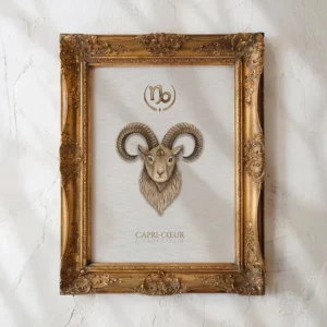 "Affiche zodiaque Capricorne aquarelle, tête de bouc cornes symbole astrologique fond épuré