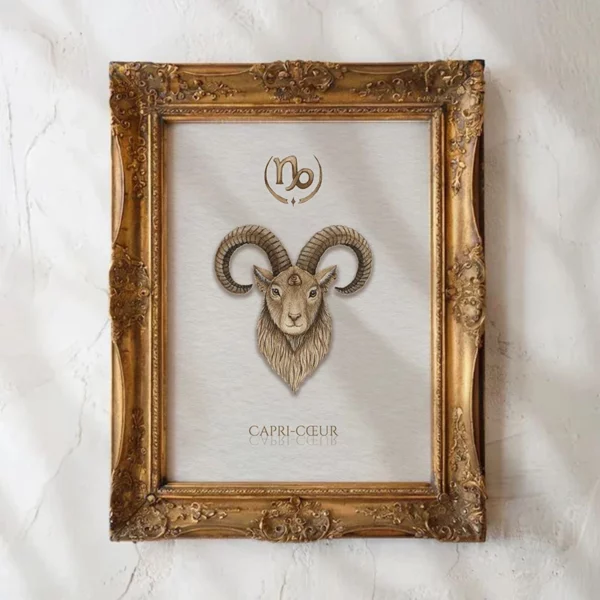 "Affiche zodiaque Capricorne aquarelle, tête de bouc cornes symbole astrologique fond épuré