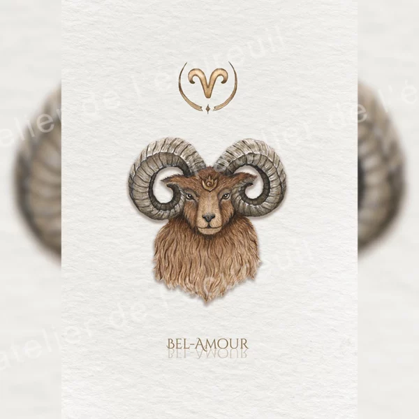 "Affiche zodiaque Bélier aquarelle minimaliste, tête de bélier symbole astrologique fond épuré