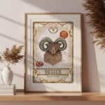 Affiche astrologie Bélier aquarelle encadrée, illustration zodiacale artisanale