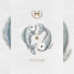 Affiche zodiaque Poissons aquarelle, deux poissons entrelacés symbole astrologique fond épuré