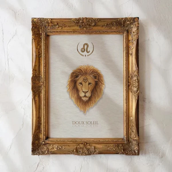 Affiche zodiaque Lion "Doux Soleil", illustration aquarelle épurée avec symbole du Lion