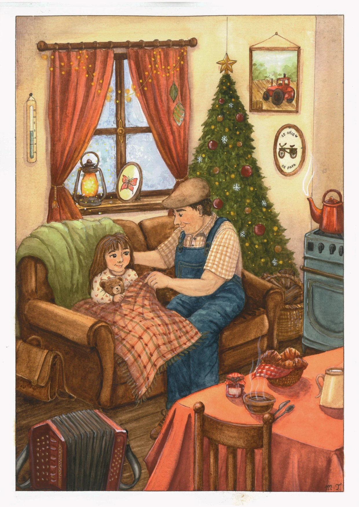 Aquarelle personnalisée : un Noël chez Papi